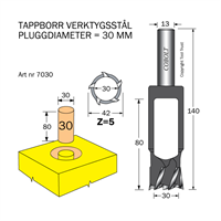 Tappborr D=30 TL=140 S=13