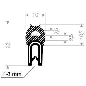  Kantprofil ST 36.830 sort (1-3 mm) - Løpemeter