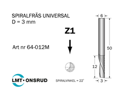 Spiralfräs "Universal" D=3 L=12 TL=50 S=6