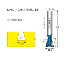 Sinkfräs 14° D=12.7 L=13 TL=55 S=8