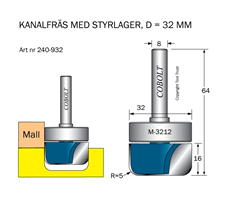 Kanalfräs m lager R=5 D=32 L=16 S=8