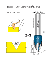 Skriftfräs 30° Z=3 L=12 D=15 S=8