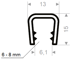 Kantprofil 13x15 mm sort (6-8 mm) - Løpemeter