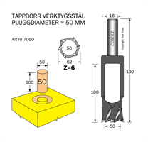 Tappborr D=50 TL=160 S=16