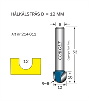 Hålkälsfräs R=6 D=12 L=10 TL=53 S=8