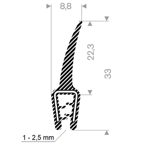 Kantprofil ST 36.865 sort (1-2,5 mm) - Løpemeter