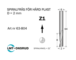 Spiralfräs D=2 L=8 TL=64 S=6