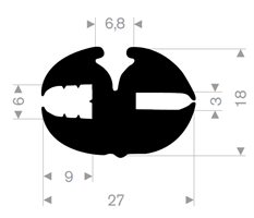 Klemprofil 6+3 EPDM sort - 30 meter