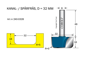 Kanalfräs R=5 D=32 L=16 TL=64 S=8