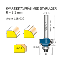 Kvartsstavfräs R=3.2 D=19 L=9.5 S=6