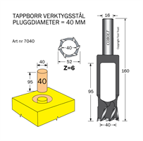 Tappborr D=40 TL=160 S=16