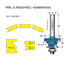 Pärl- & Radiefräs R=3.2 L=16 S=8