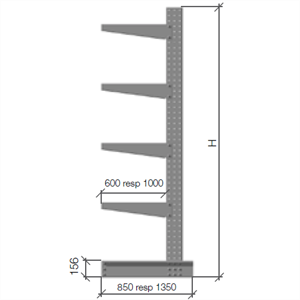 Grenställ enkelsidigt 3 pelare H=2500 A=1000