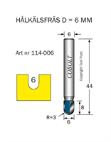 Hålkälsfräs R=3 D=6 L=8 TL=44 S=6