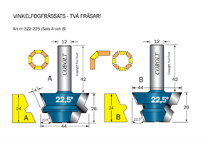 Vinkelfogfräs-sats 22.5° L=24 S=12