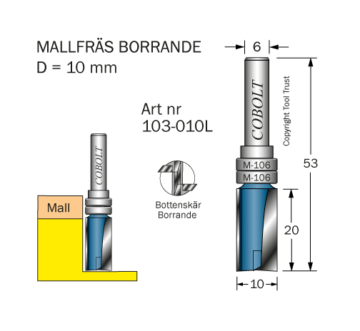 Borrande mallfräs med dubbla styrlager D=10 S=6