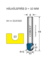 Hålkälsfräs R=5 D=10 L=10 TL=49 S=8