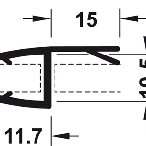Kantlist mellomtetting/anslag 15 mm, 8-10 mm glass