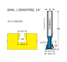 Sinkfräs 14° D=12.7/14.3 L=13 TL=58 S=8