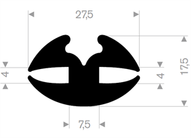 Klemprofil 4+4 EPDM sort - 25 meter