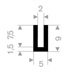 U-profil 2/5x9 mm sort EPDM - 200 meter