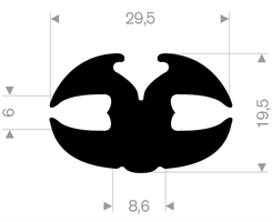 Klemprofil 6+6 EPDM sort - 50 meter