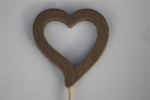Hjärta trä på pinne latte D6cm ihålig 48st/fp