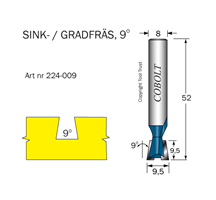 Sinkfräs 9° D=9.5 L=9.5 TL=52 S=8