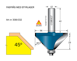 Fasfräs 45° L=23 D=56 S=12