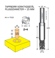 Tappborr D=15 TL=140 S=13