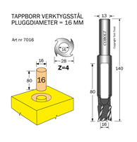 Tappborr D=16 TL=140 S=13