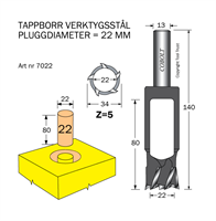 Tappborr D=22 TL=140 S=13