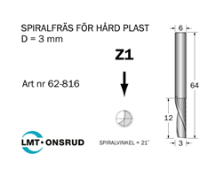 Spiralfräs D=3 L=12 TL=64 S=6