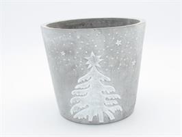 Kruka cement med granmotiv 15,5 cm 8/fp
