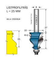 Listprofilfräs D=22 L=25 R=2 S=8