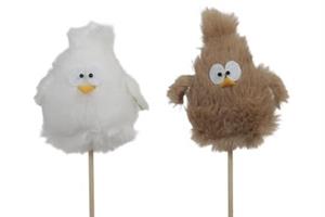 Påsk kyckling vit/brun på träpinne 6/fp