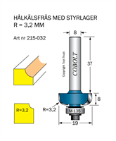 Hålkälsfräs R=3.2 L=8 D=19 SL=37 S=8