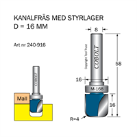 Kanalfräs m lager R=4 D=16 L=16 S=8