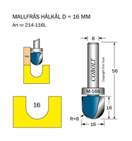 Mallfräs Hålkäl R=8 D=16 L=16 TL=56 S=8