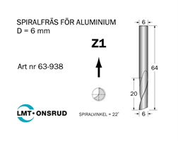 Spiralfräs D=6 L=20 TL=64 S=6