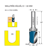 Mallfräs Hålkäl R=8 D=16 L=25 TL=67 S=8