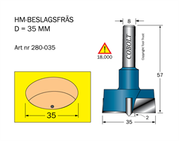 HM Beslagsfräs D=35 TL=57 S=8