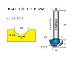 Dekorfräs D1=19 D2=9 R=3.2 L=11 S=8