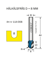 Hålkälsfräs R=4 D=8 L=10 TL=44 S=6