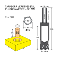 Tappborr D=35 TL=160 S=16