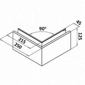 Hjørne innv. 90gr. f/baseprofil toppmontert 250 mm