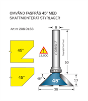 Omvänd fasfräs 45° L=13 D=38 S=8