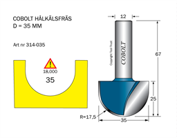 Hålkälsfräs R=17.5 D=35 L=25 TL=67 S=12