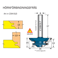 Hörnförbindningsfräs 45° L=15 D=38 S=8