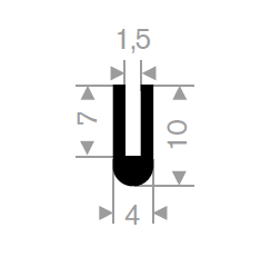 U-profil 1,5/4x10 mm sort - Løpemeter